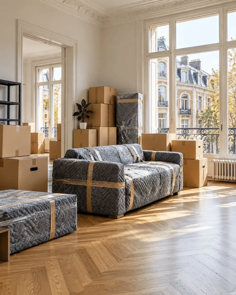 Déménagement d'appartement à Bruxelles : cartons et meubles protégés